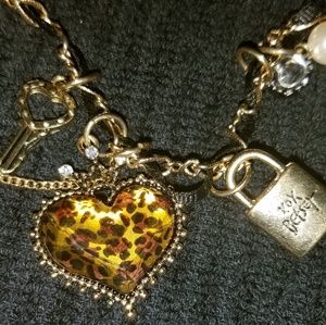 Betsy Johnson Leapord Charm & Lock Necklace